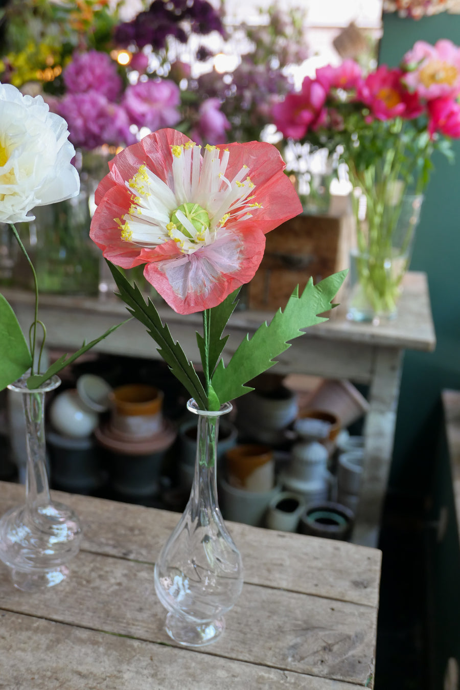 Flores de papel- mod. Amapola Blanca y Rosa