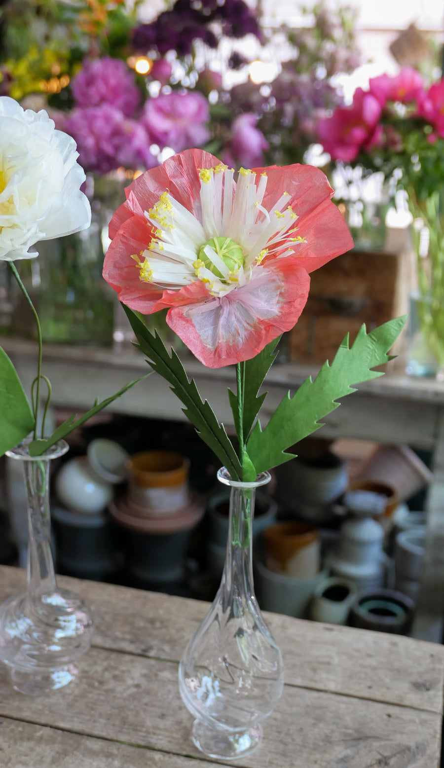 Flores de papel- mod. Amapola Blanca y Rosa