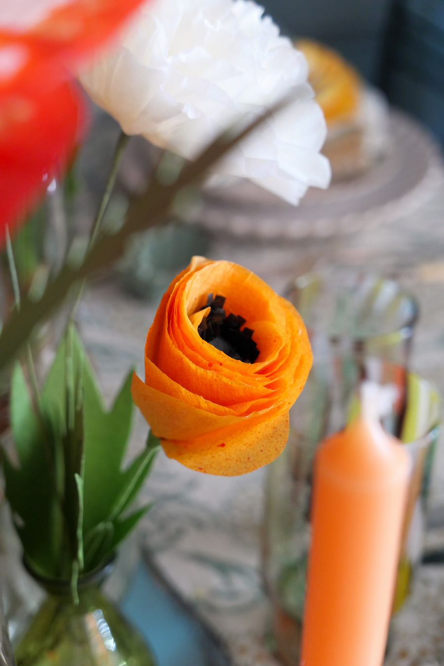 Flores de papel- mod. Ranúnculo Naranja