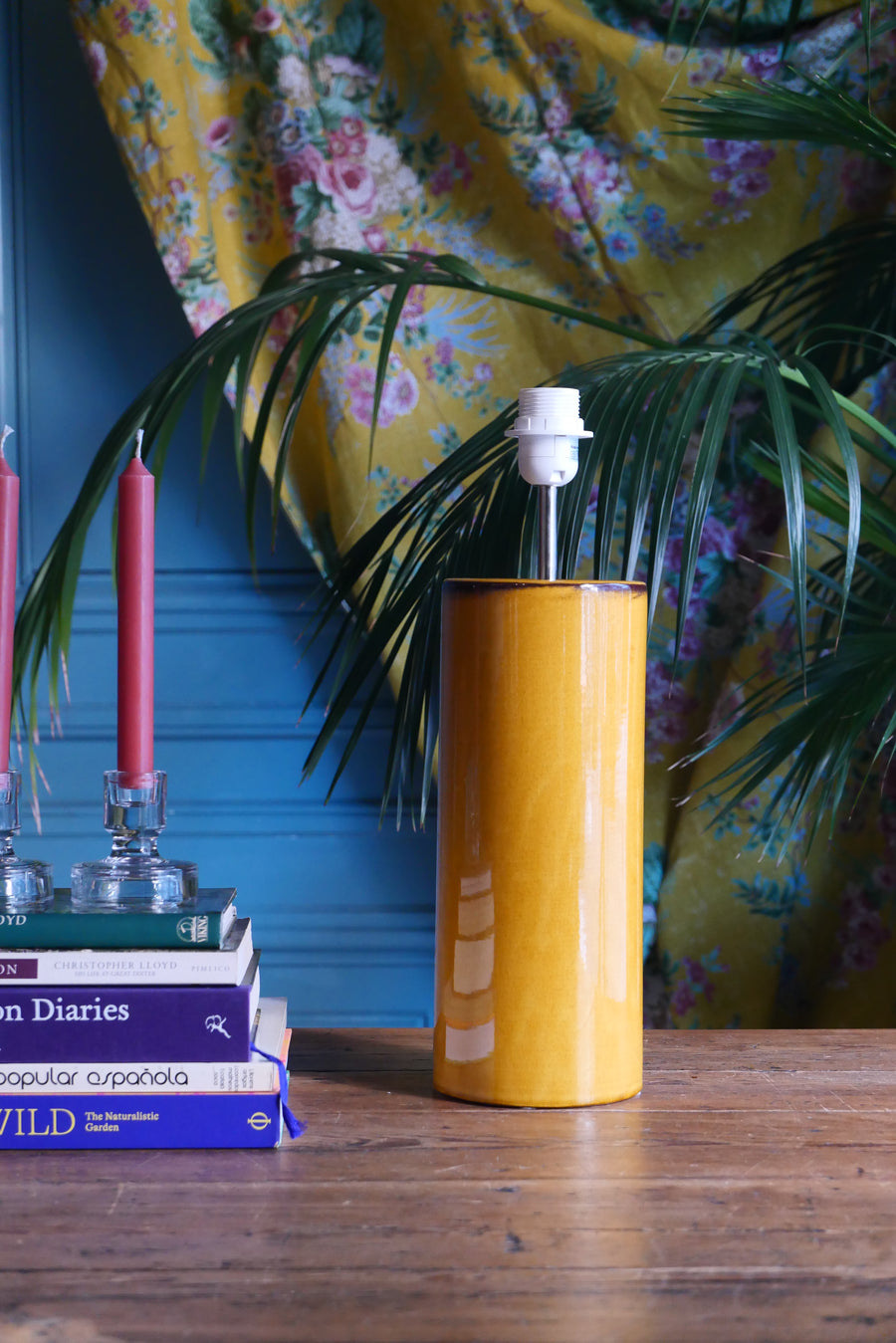 Lámpara de mesa L - mod. Yellow & Plisado azul