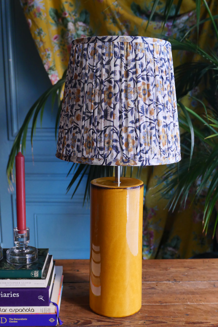 Lámpara de mesa L - mod. Yellow & Plisado azul