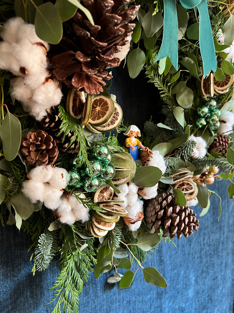 Corona de Navidad Natural "Verdes & Algodón"- XL