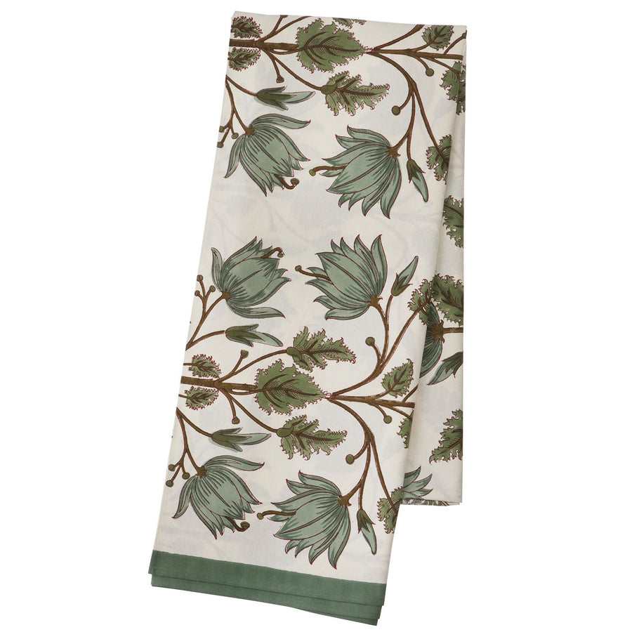 Mantel Block Print L - Flora Celadón