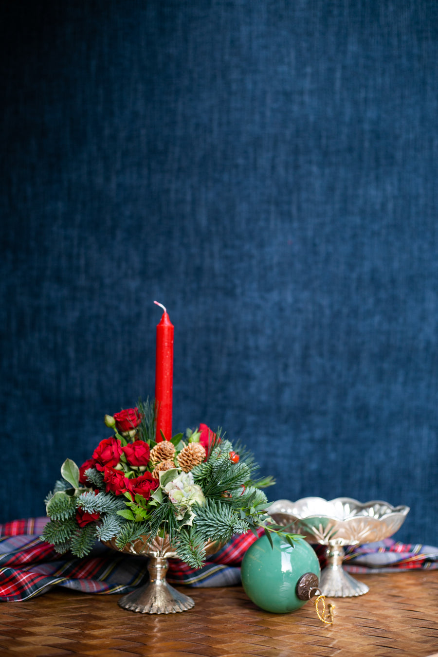 Centro de mesa navidad en peana cristal - Tonos rojos| Centro de mesa Navidad