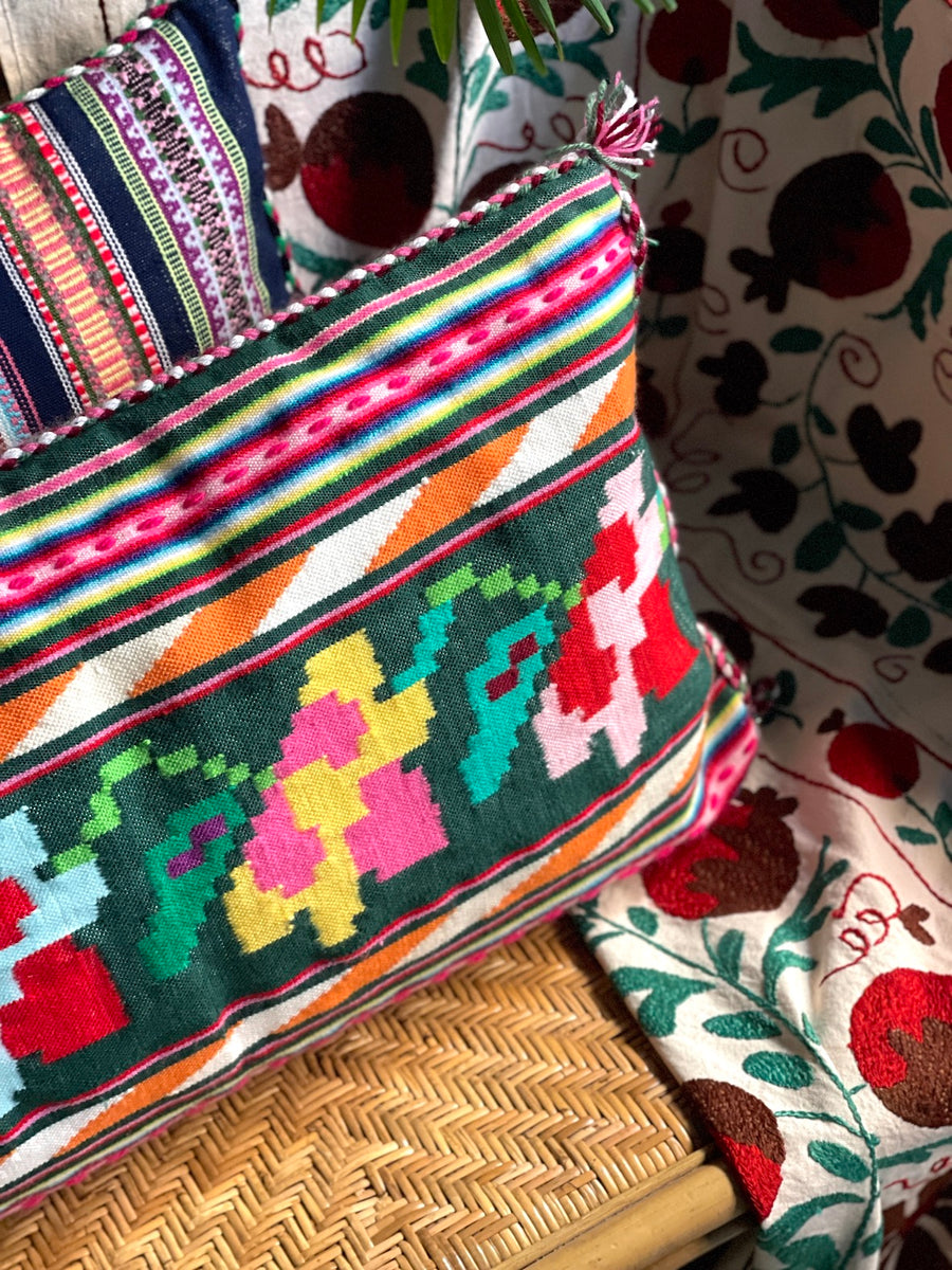 Almohadón Extremeño tejido a mano - Verde - XIII