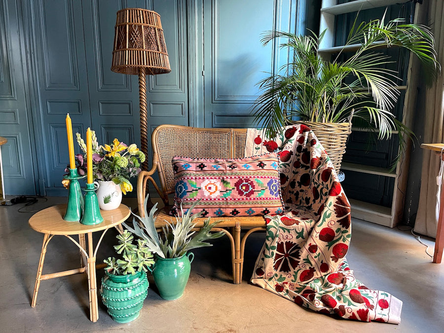 Almohadón Extremeño tejido a mano - Rosa claro - XVI